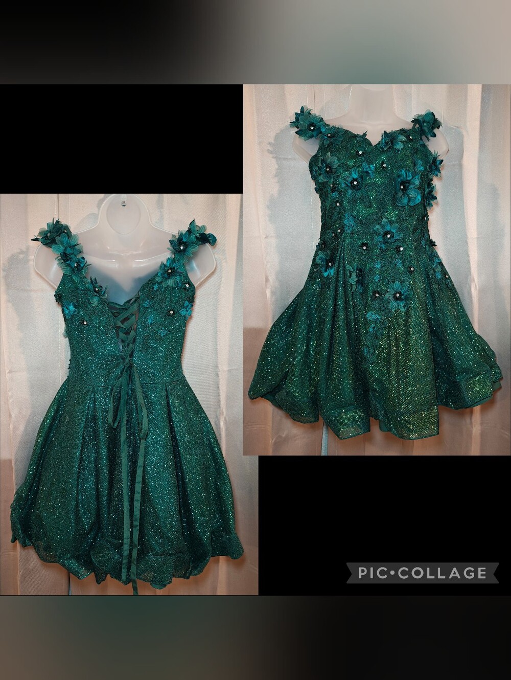 🧚‍♀️Cinderella Couture Fairycore Hunter Green 3D Floral Corset Dress🧚‍♀️